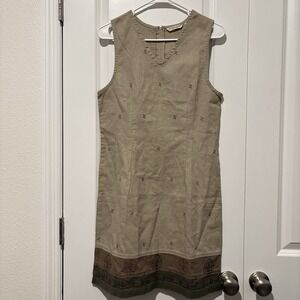 Jenna Lane Vintage Linen Blend Beige Cream Black Dress‎ - Size Women's Small